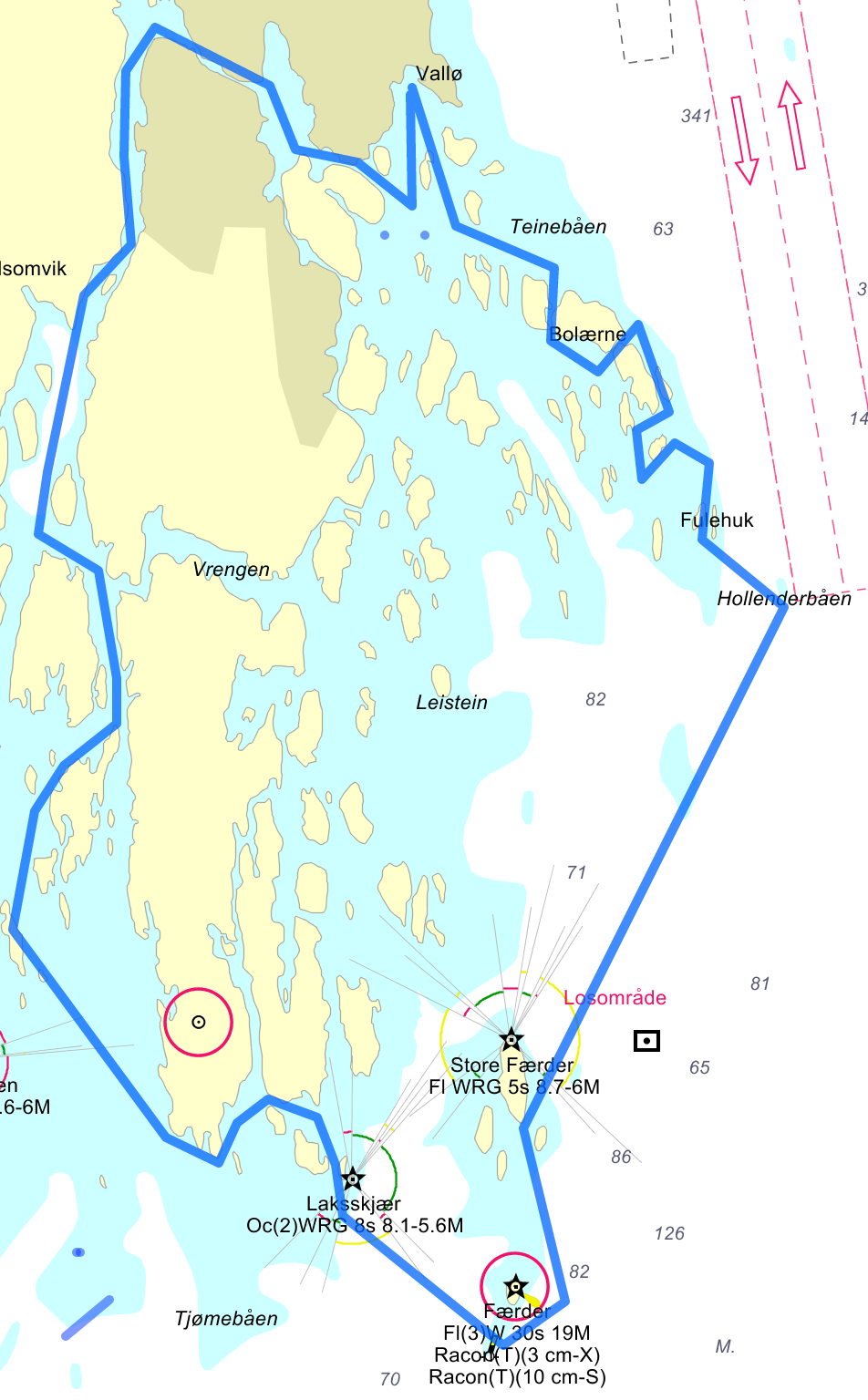 Kartutsnitt som viser ruta for Nøtterøy og Tjøme rundt
